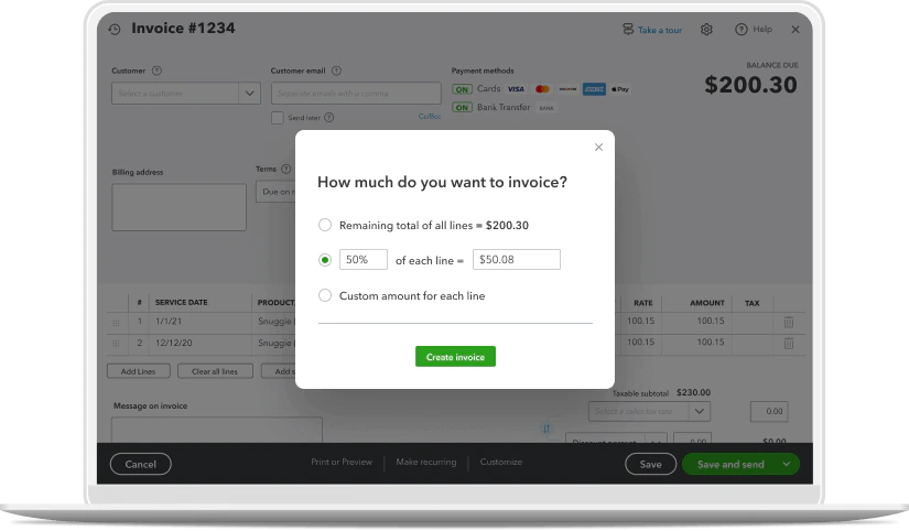 tableau de bord quickbooks