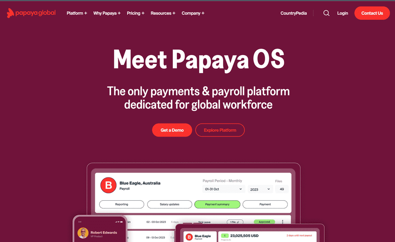 Page d'accueil de Papaya Global Payroll