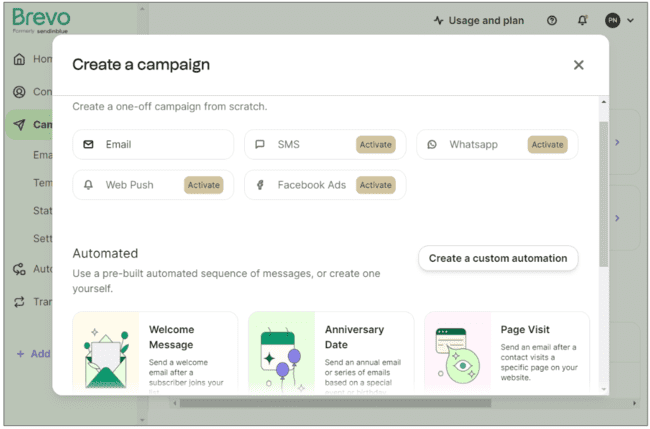 Options de campagne de marketing par courriel de Brevo