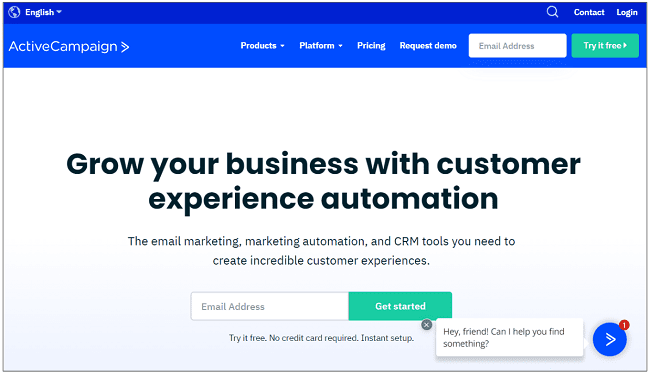Page d'accueil du service d'email marketing ActiveCampaign