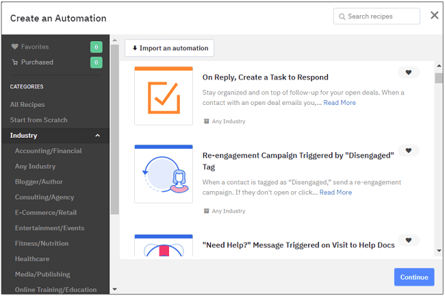 Modèles d'automatisation du marketing par courriel ActiveCampaign