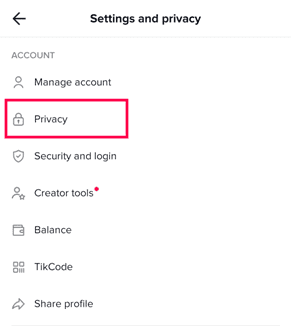Paramètres de confidentialité sur TikTok