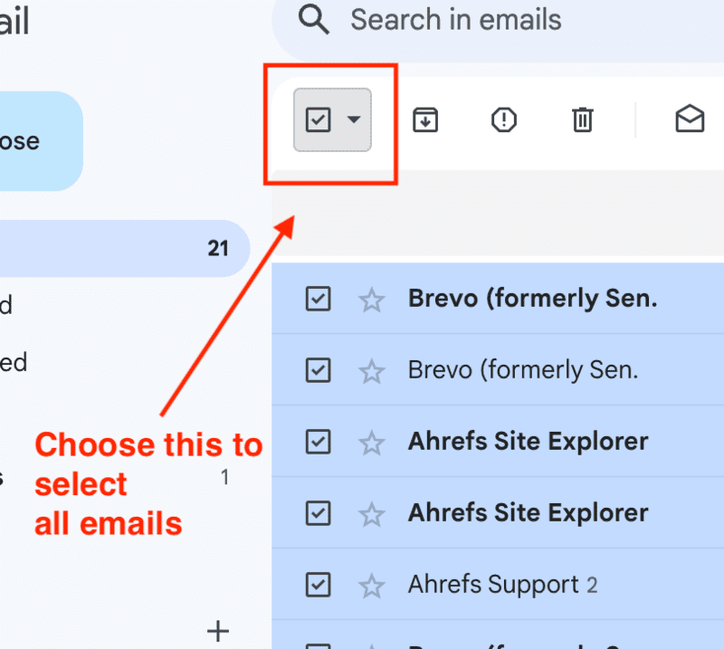 sélectionner tous les courriels dans gmail