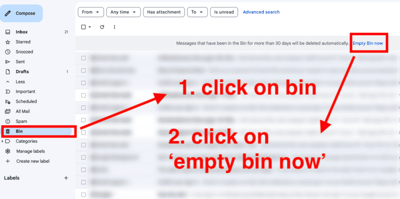 vider la corbeille de gmail