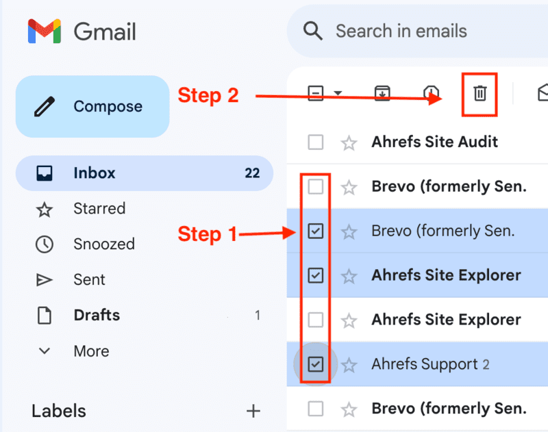 comment sélectionner plusieurs e-mails et les supprimer dans gmail