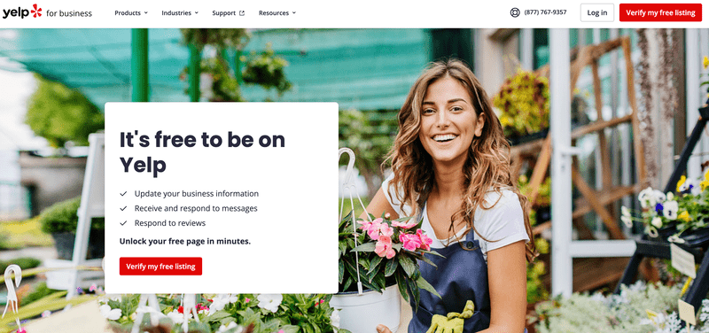 page d'accueil de yelp pour les entreprises