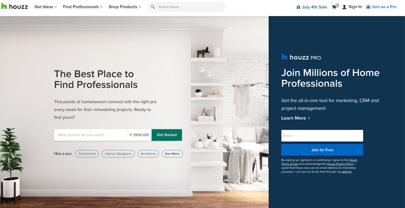 page d'accueil de houzz