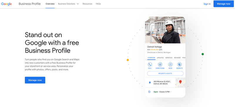 page d'accueil de google my business