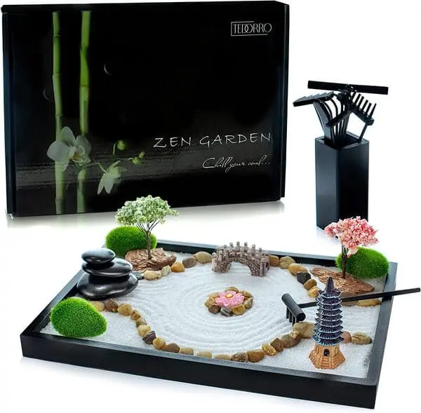 Cadeau d'entreprise, un mini jardin zen japonais pour le bureau Jardin de roches sablonneuses pour la maison, le bureau et le bureau