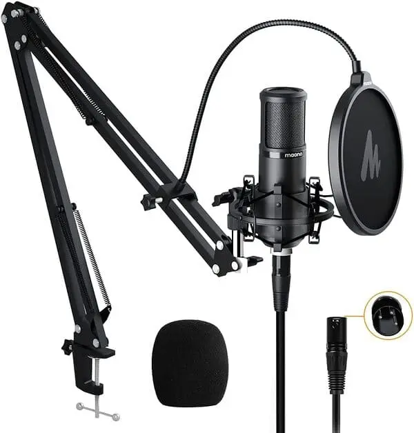 MAONO Microphone à condensateur XLR, Micro d'enregistrement de studio cardioïde professionnel pour le streaming, le podcasting, le chant, le Voice-Over, la voix, le Home-Studio, YouTube, Skype, Twitch