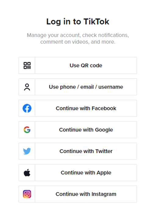 Page de connexion de TikTok