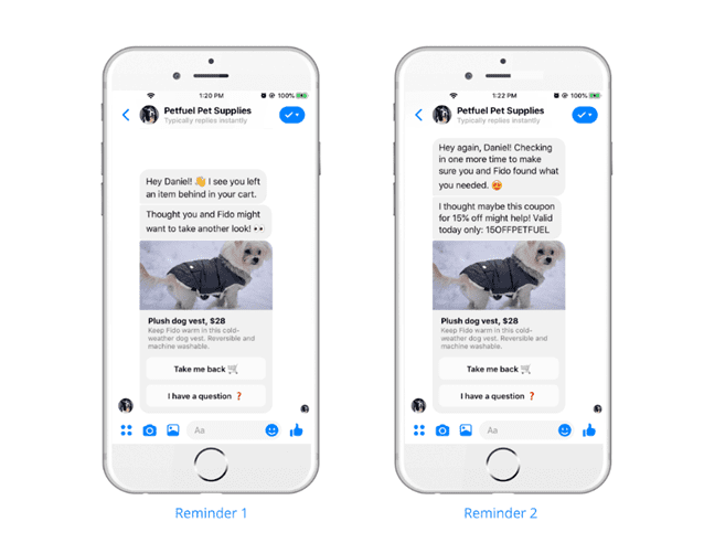 rappels de panier abandonné envoyés par les chatbots aux clients