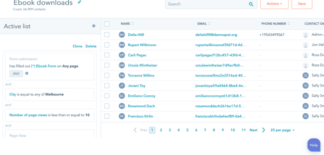 segmentation de l'audience à l'aide de l'outil de capture de leads de HubSpot