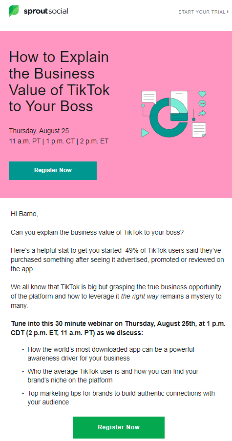 exemple d'optimisation du contenu des e-mails par SproutSocial