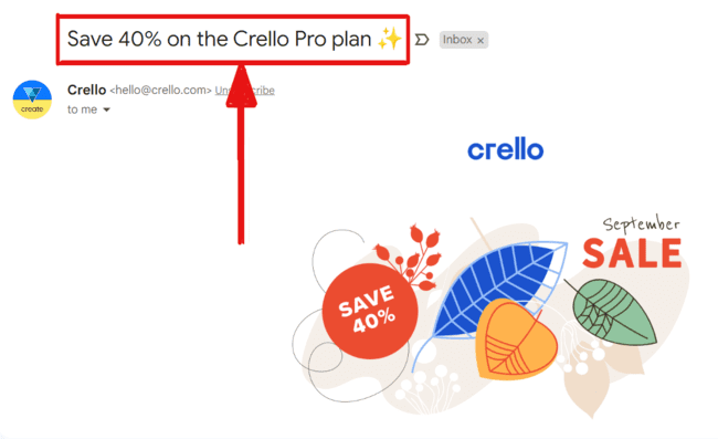 ligne d'objet accrocheuse de la campagne par e-mail Crello