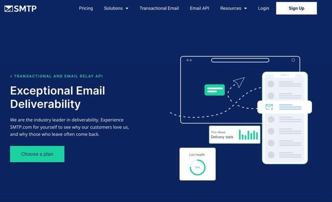 Page d'accueil SMTP.com comme alternative à Sendgrid