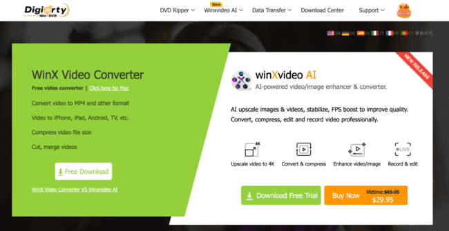 Page de téléchargement du convertisseur vidéo WinX