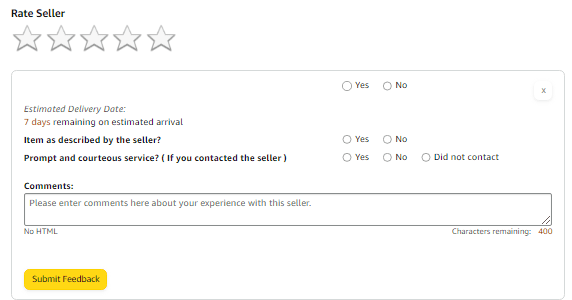 Avis Amazon Commentaires du vendeur